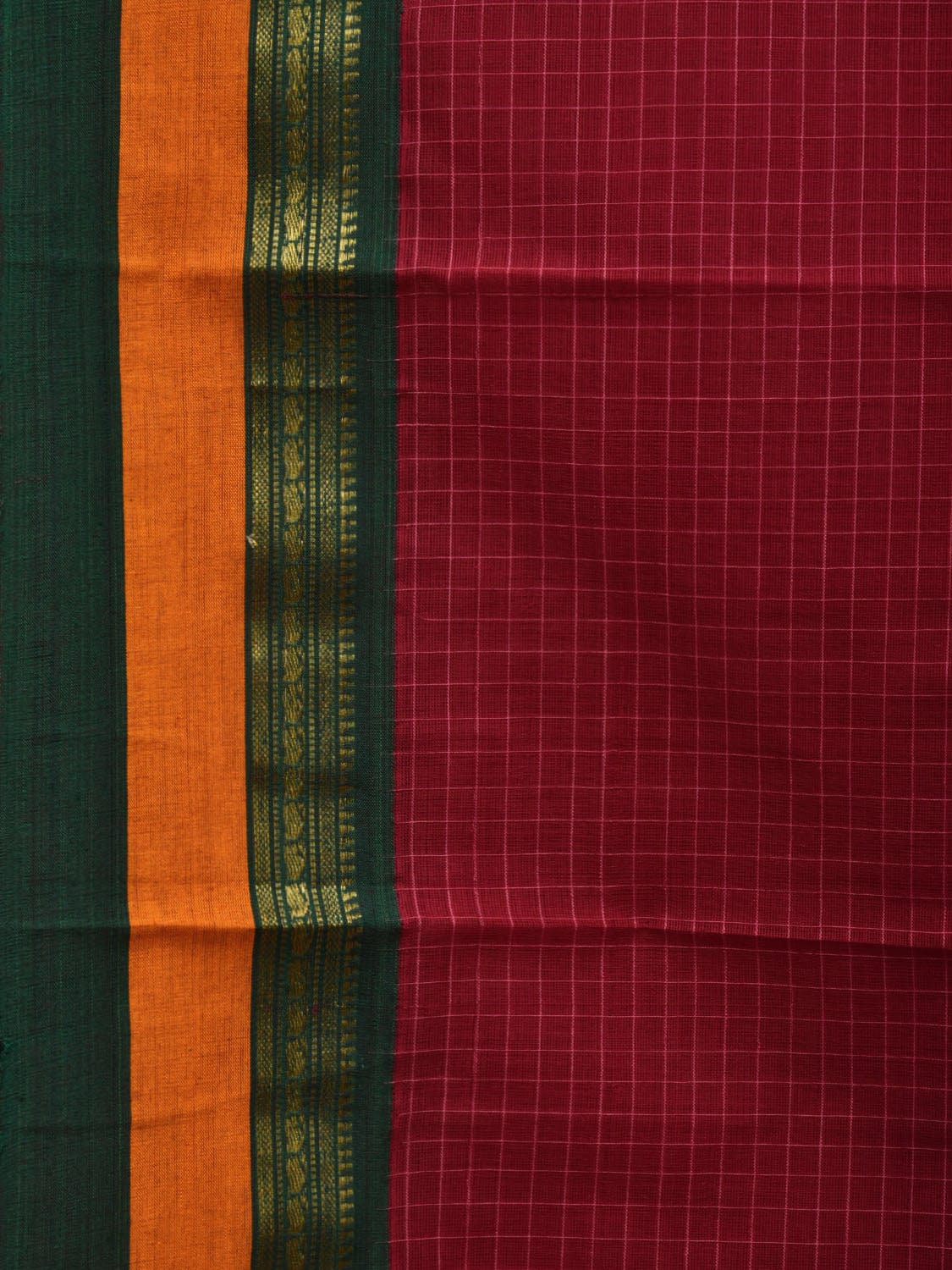 Maroon Narayanpet Cotton Handloom Saree with Check Design No Blouse np0605