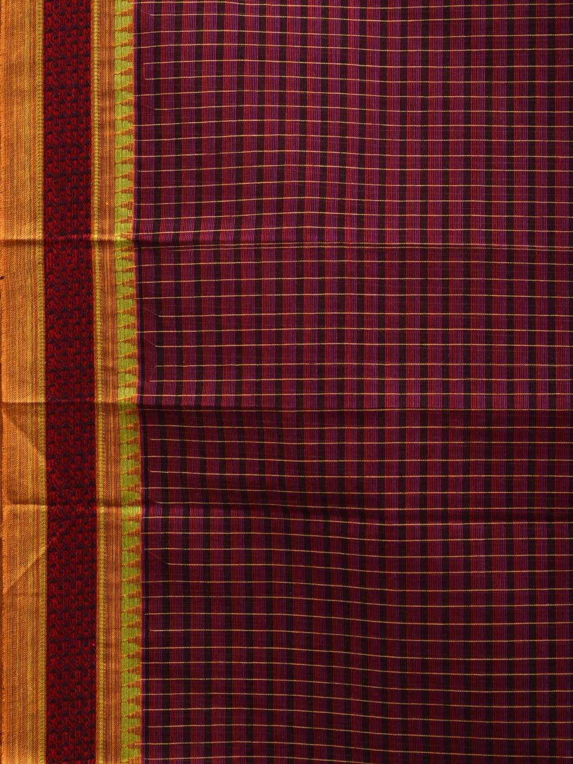 Maroon Narayanpet Cotton Handloom Saree with Checks and Strips Pallu Design No Blouse np0505