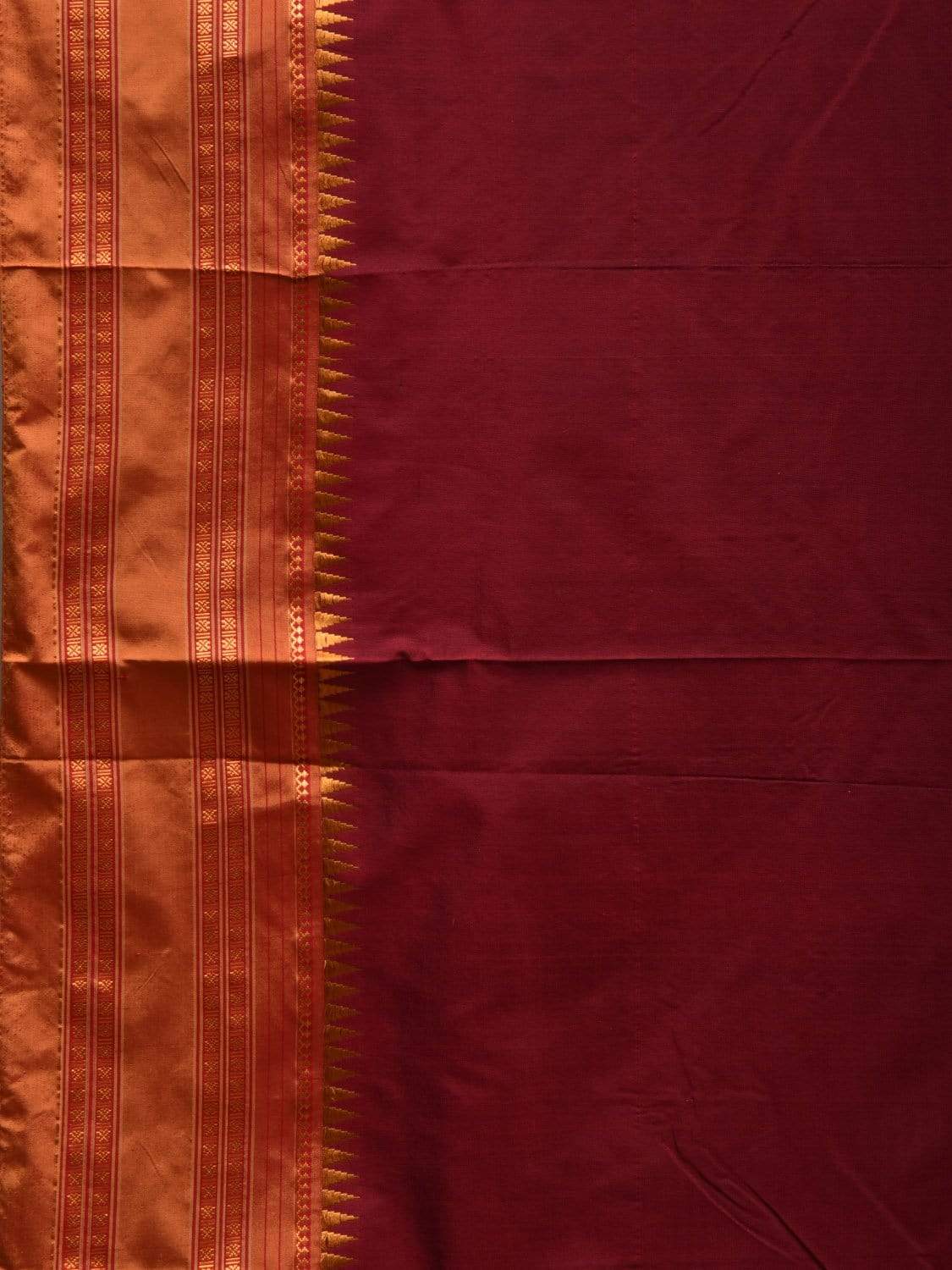 Maroon Narayanpet Silk Handloom Plain Saree with Traditional Border Design No Blouse np0485