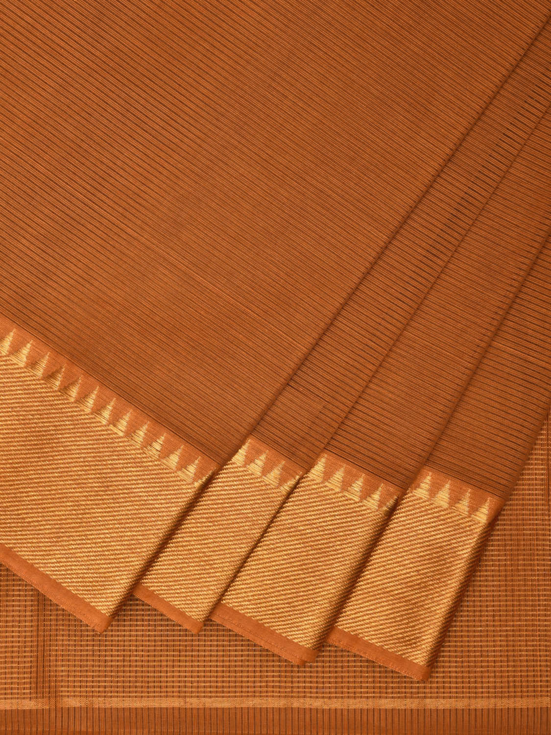 Mustard Mangalgiri Cotton Handloom Saree with Strips and Small Temple Border Design No Blouse mn0074