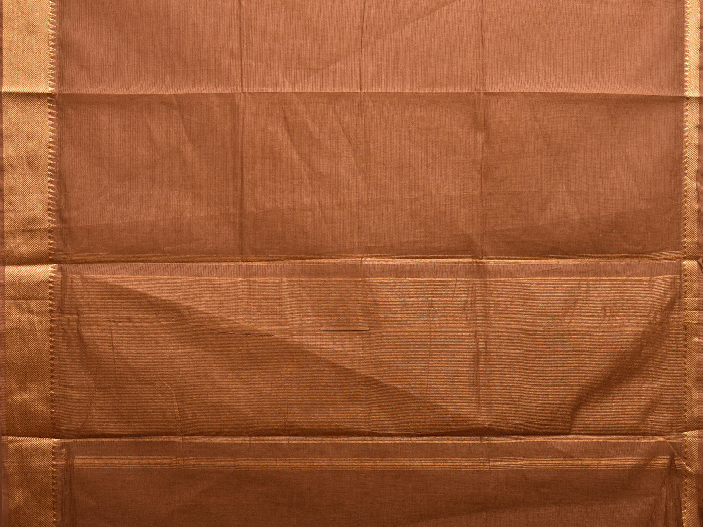 Fawn Mangalgiri Cotton Handloom Saree with Strips and Small Temple Border Design No Blouse mn0076