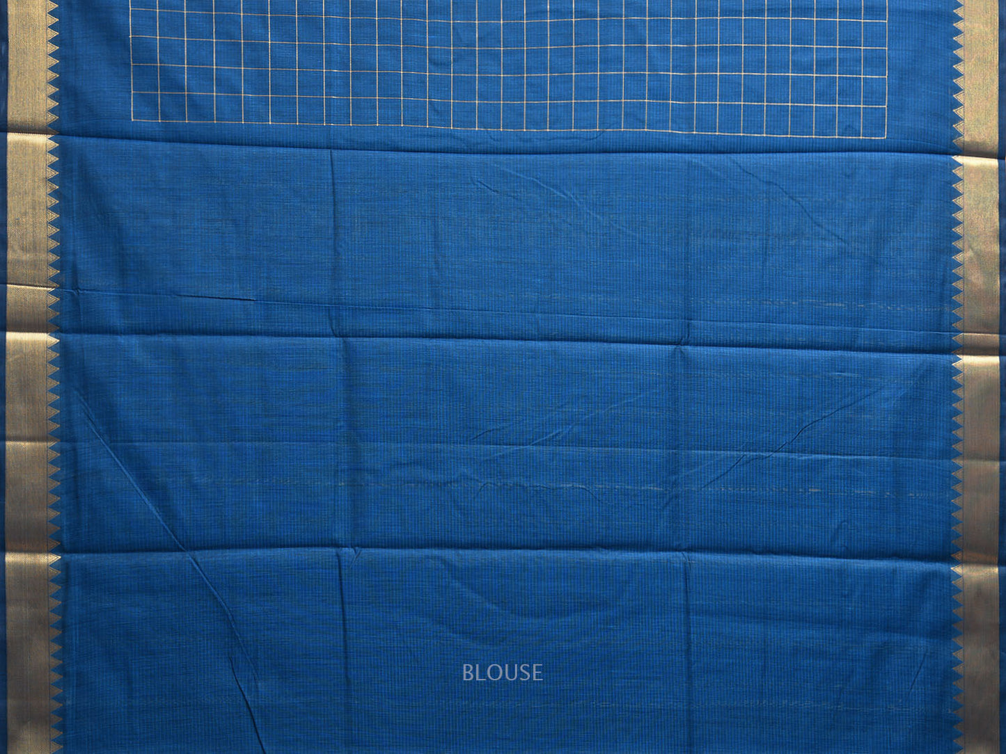 Blue Mangalgiri Cotton Saree with Checks and Strips Pallu Design mn0090
