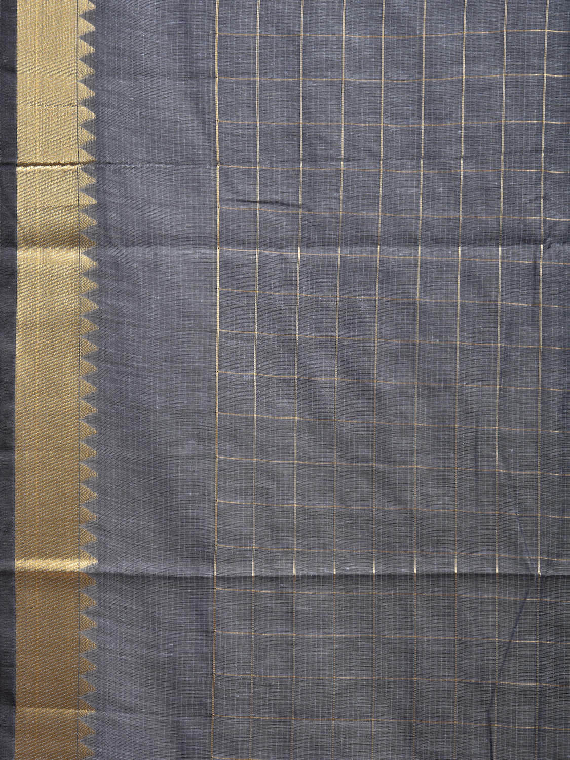 Grey Mangalgiri Cotton Saree with Checks and Strips Pallu Design mn0091