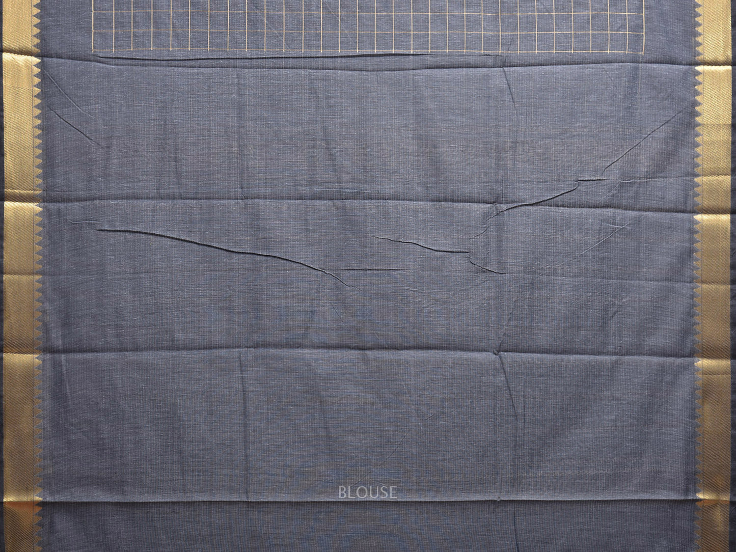 Grey Mangalgiri Cotton Saree with Checks and Strips Pallu Design mn0091