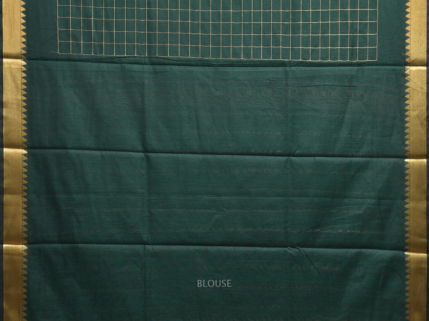 Dark Green Mangalgiri Cotton Saree with Checks and Strips Pallu Design mn0092