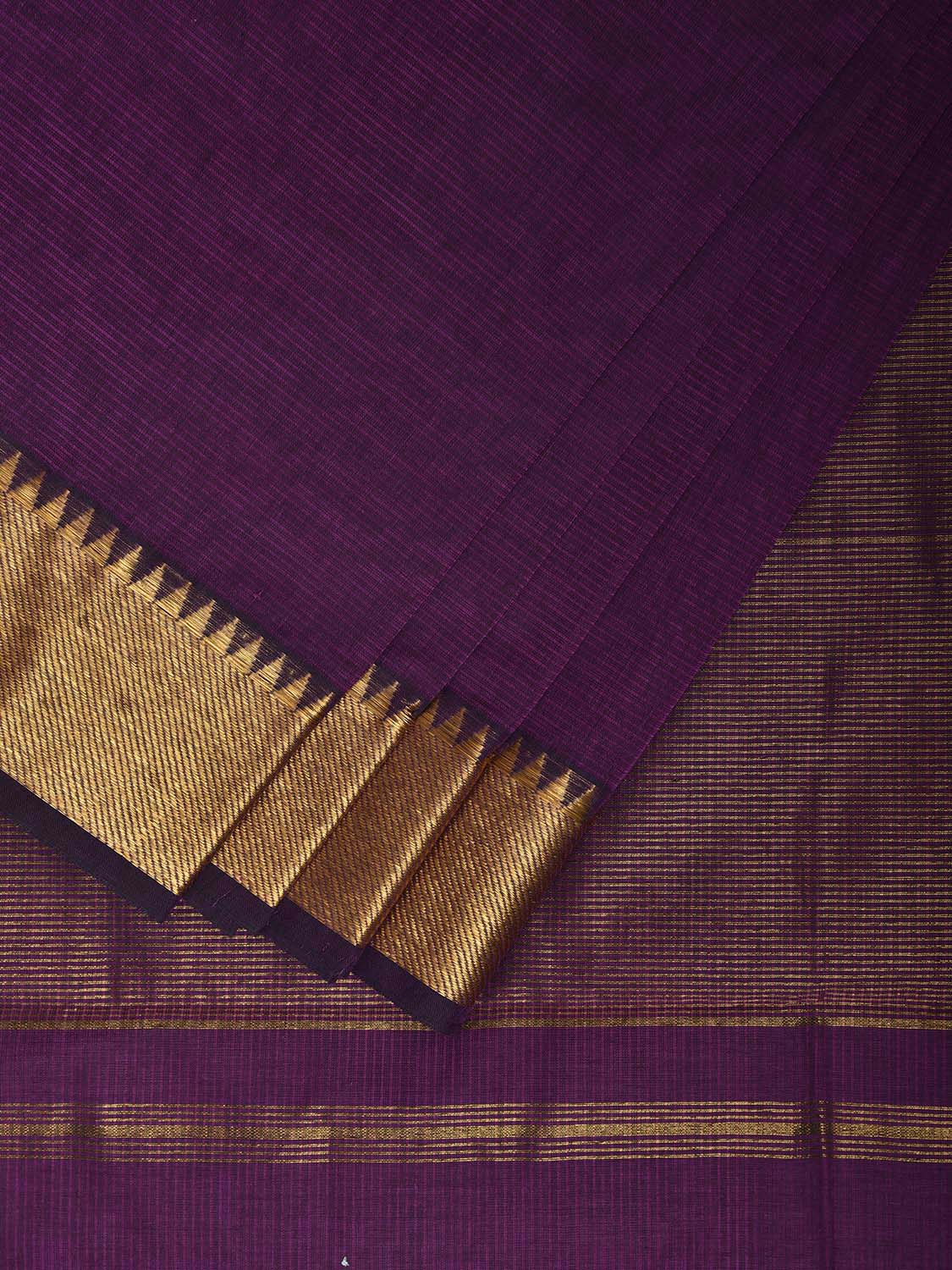 Purple Mangalgiri Cotton Handloom Saree with Strips and Small Temple Border Design No Blouse mn0110