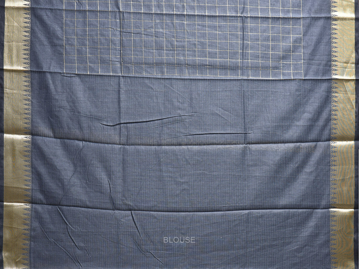 Grey Mangalgiri Cotton Handloom Saree with Checks and Temple Border Design mn0113