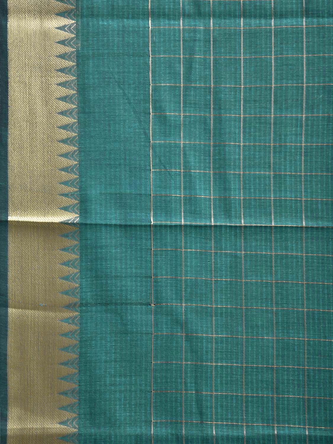 Green Mangalgiri Cotton Handloom Saree with Checks and Temple Border Design mn0116