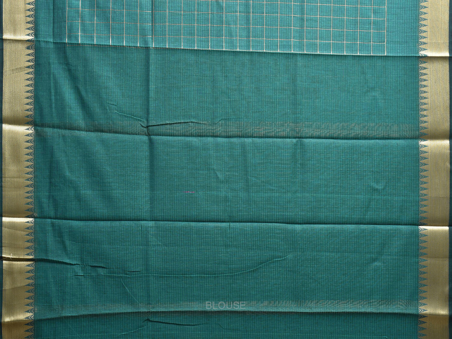 Green Mangalgiri Cotton Handloom Saree with Checks and Temple Border Design mn0116