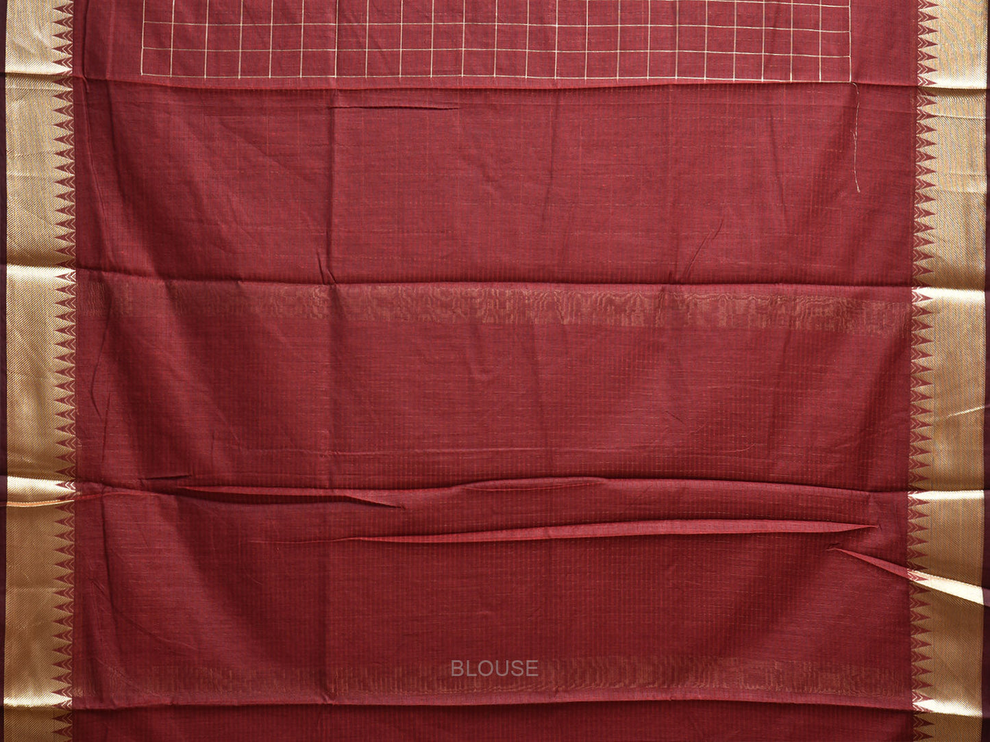 Red Mangalgiri Cotton Handloom Saree with Checks and Temple Border Design mn0117