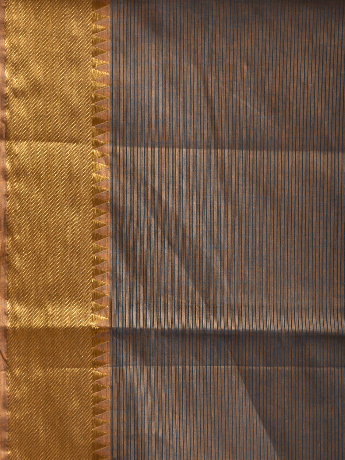 Grey and Blue Mangalgiri Cotton Handloom Saree with Strips and Small Temple Border Design No Blouse mn0119