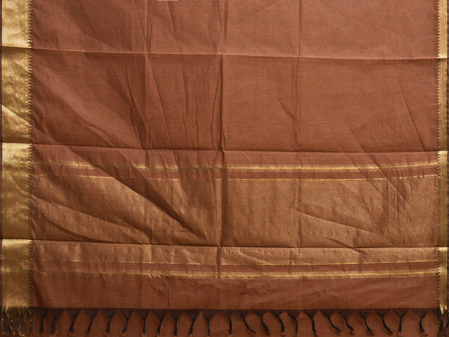 Rust Mangalgiri Cotton Handloom Saree with Strips and Small Temple Border Design No Blouse mn0121