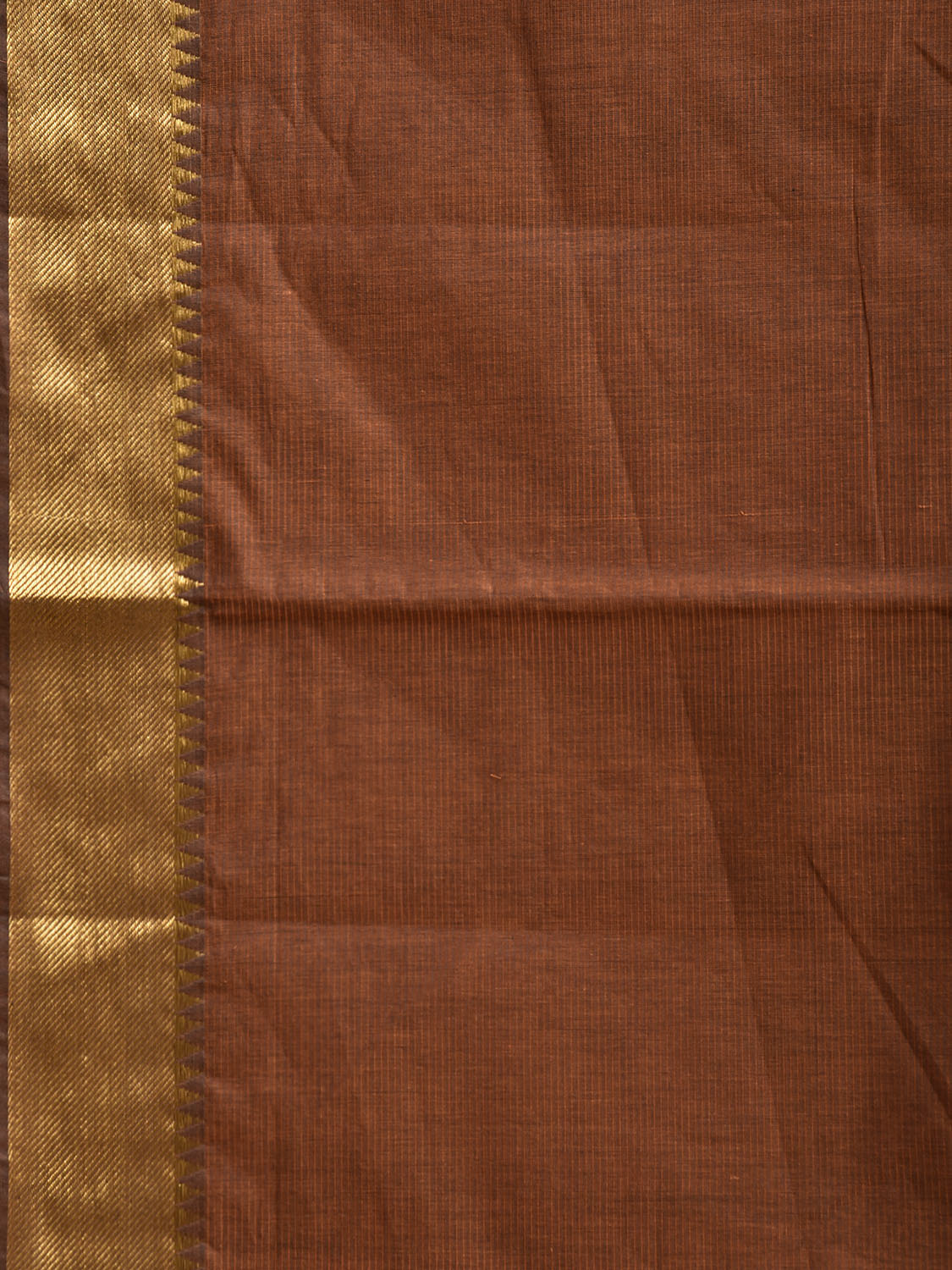 Rust Mangalgiri Cotton Handloom Saree with Strips and Small Temple Border Design No Blouse mn0121