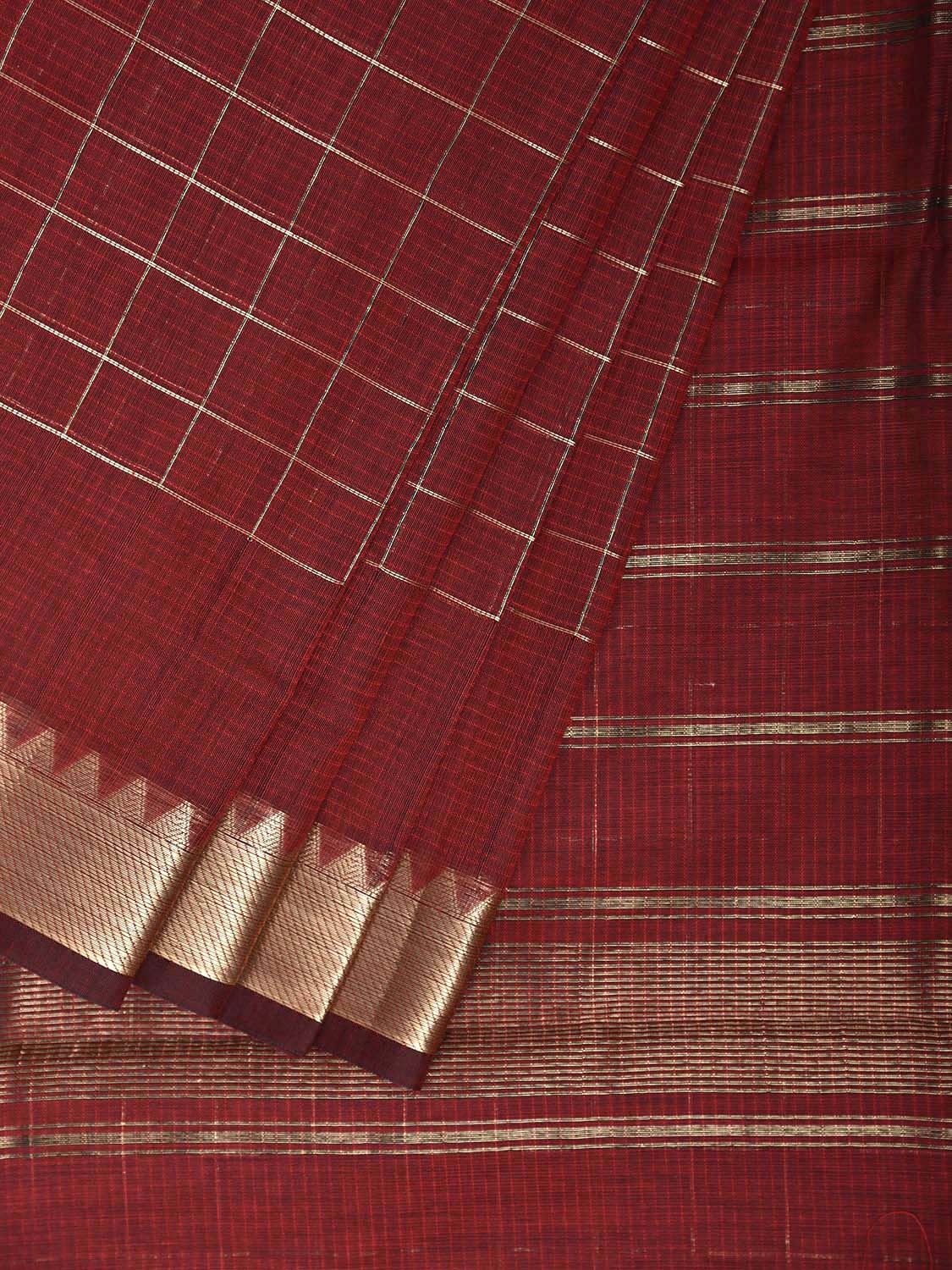 Red Mangalgiri Cotton Handloom Saree with Checks Design mn0123