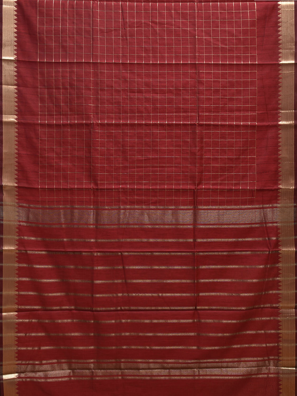 Red Mangalgiri Cotton Handloom Saree with Checks Design mn0123