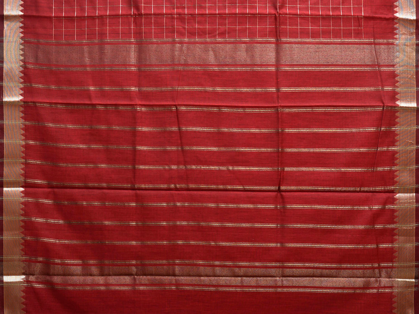 Red Mangalgiri Cotton Handloom Saree with Checks Design mn0123