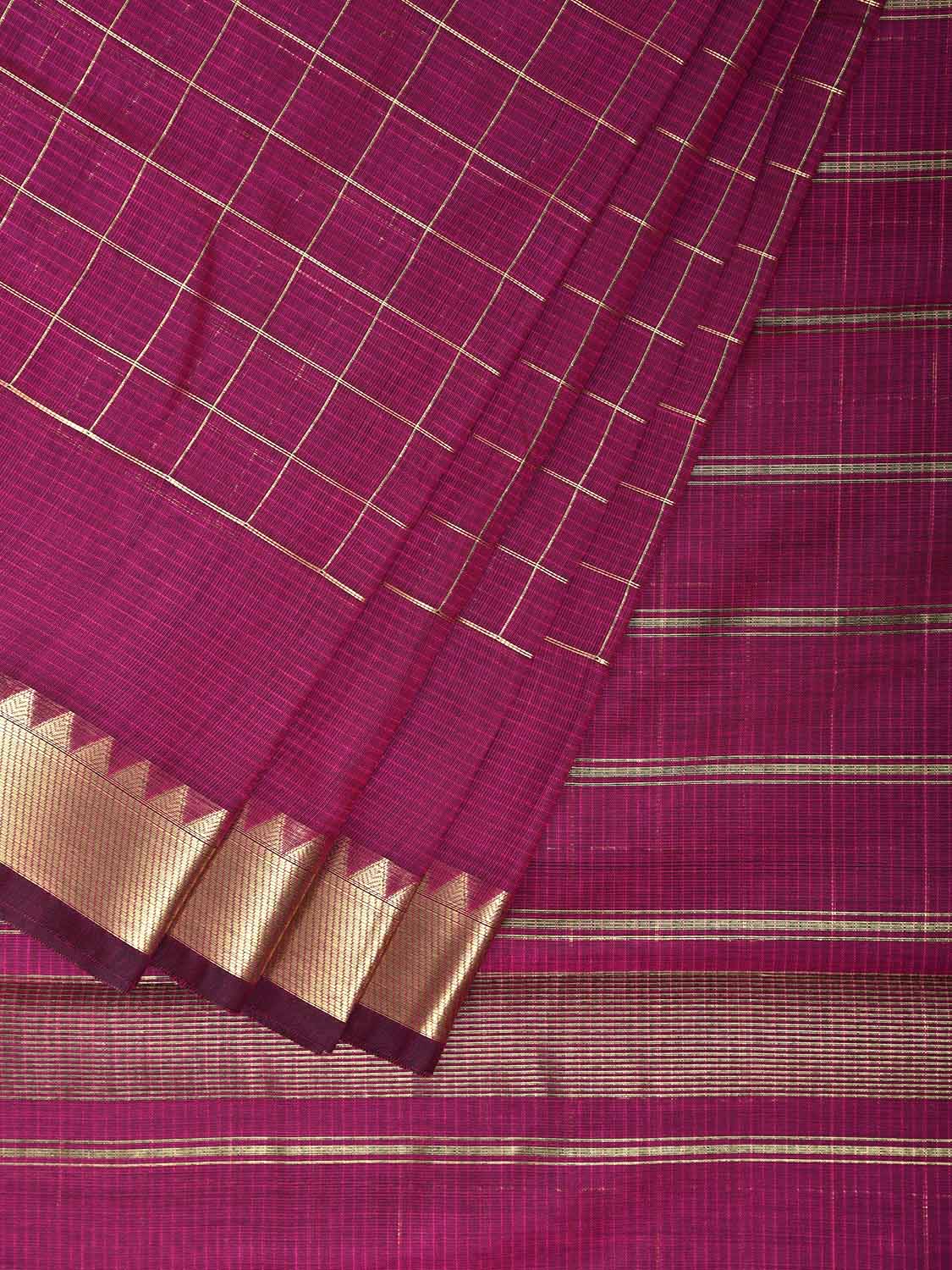 Magenta Mangalgiri Cotton Handloom Saree with Checks Design mn0127