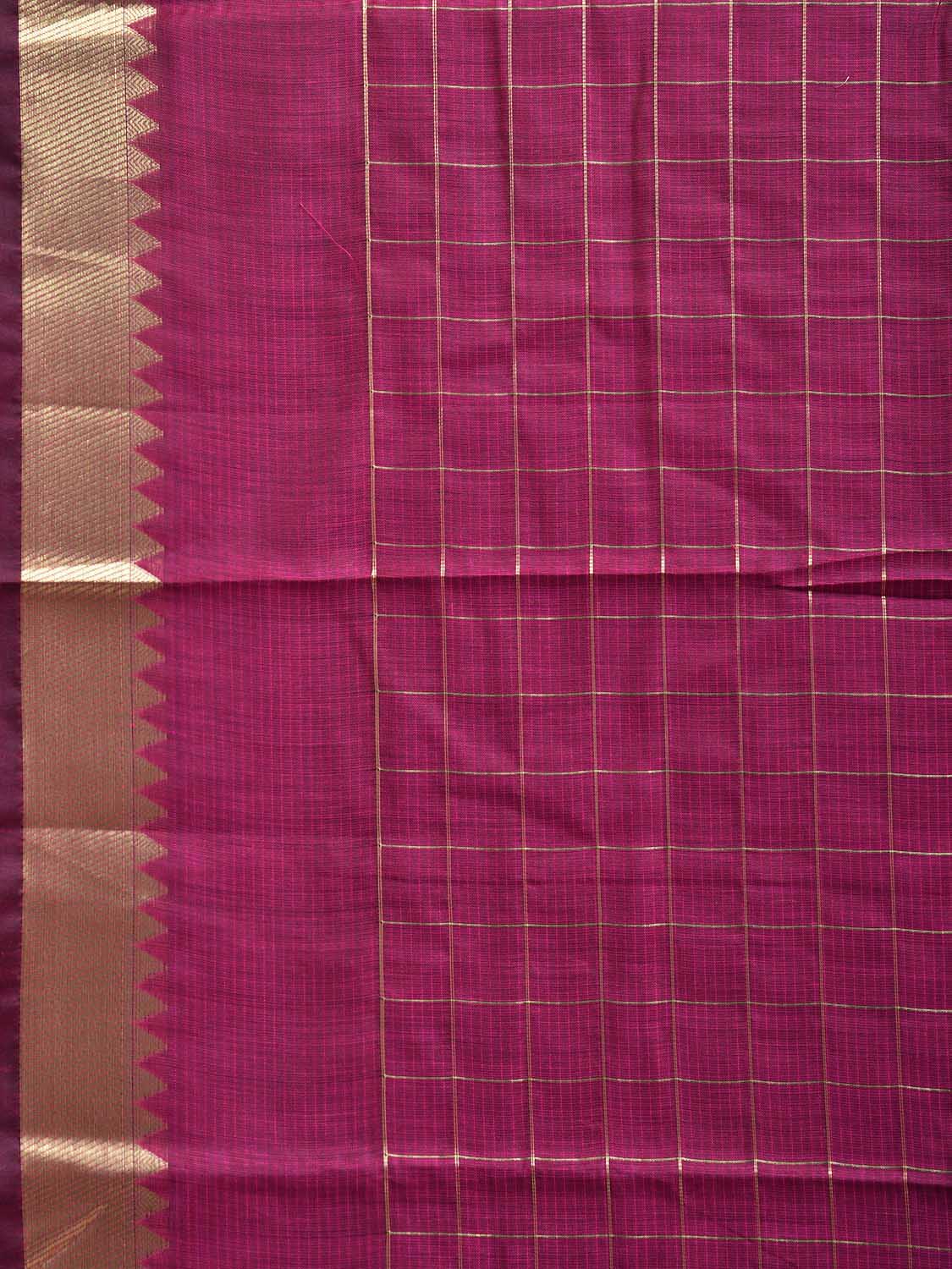 Magenta Mangalgiri Cotton Handloom Saree with Checks Design mn0127