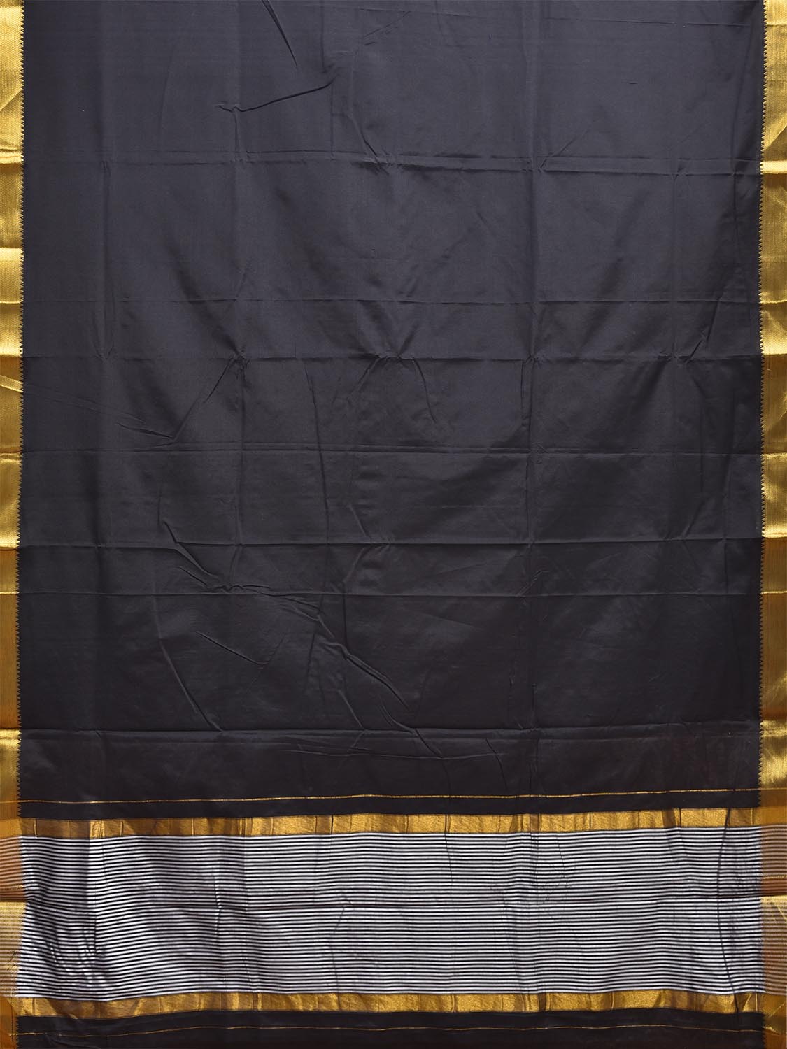 Black Mangalgiri Cotton Viscose Plain Saree with Strips Pallu Design mn0128