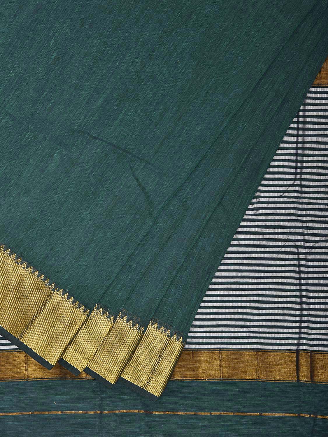 Green Mangalgiri Cotton Viscose Plain Saree with Strips Pallu Design mn0129