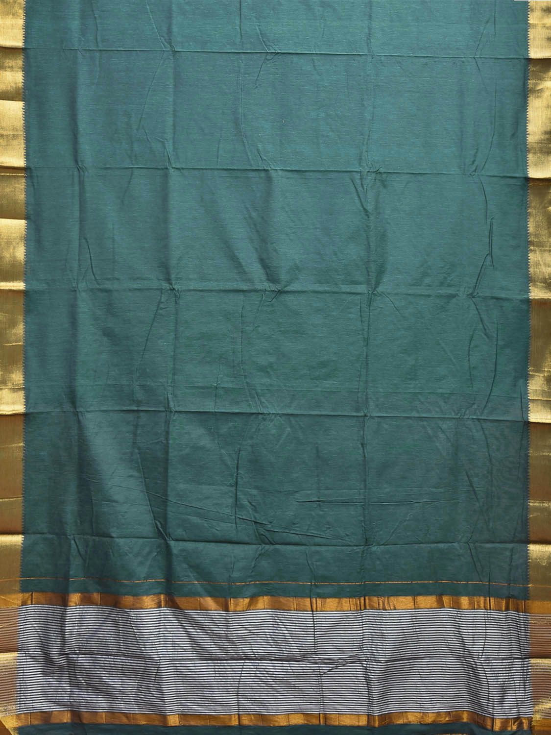 Green Mangalgiri Cotton Viscose Plain Saree with Strips Pallu Design mn0129