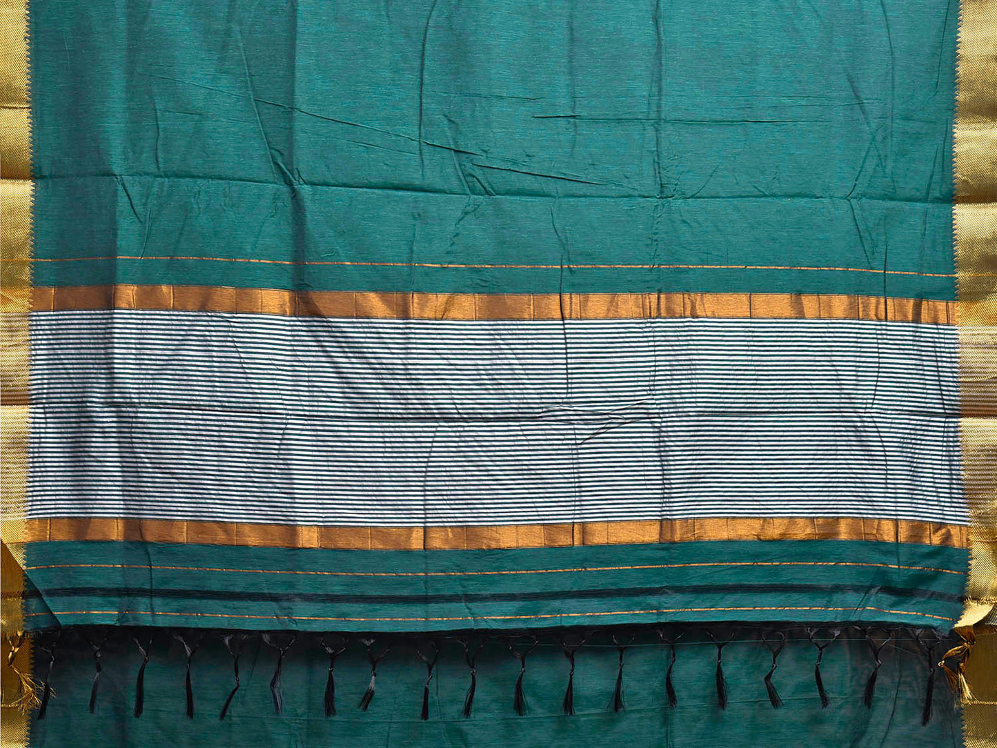 Green Mangalgiri Cotton Viscose Plain Saree with Strips Pallu Design mn0129