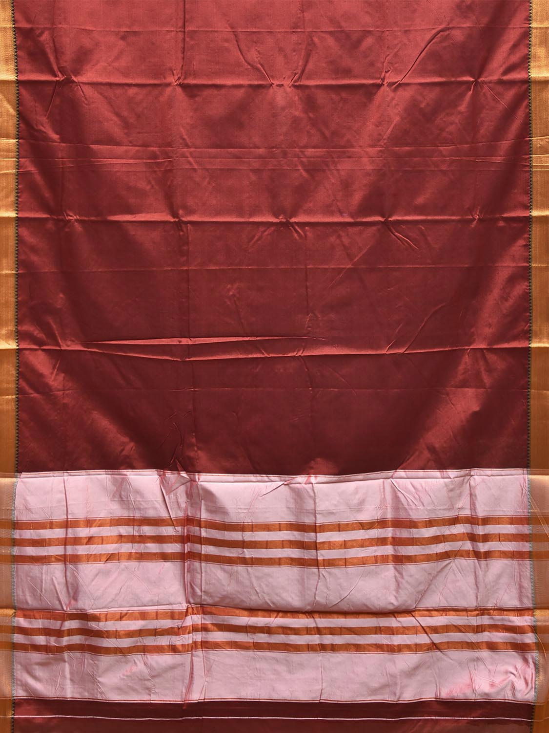 Dark Red Mangalgiri Cotton Viscose Plain Saree with Strips Pallu Design mn0130