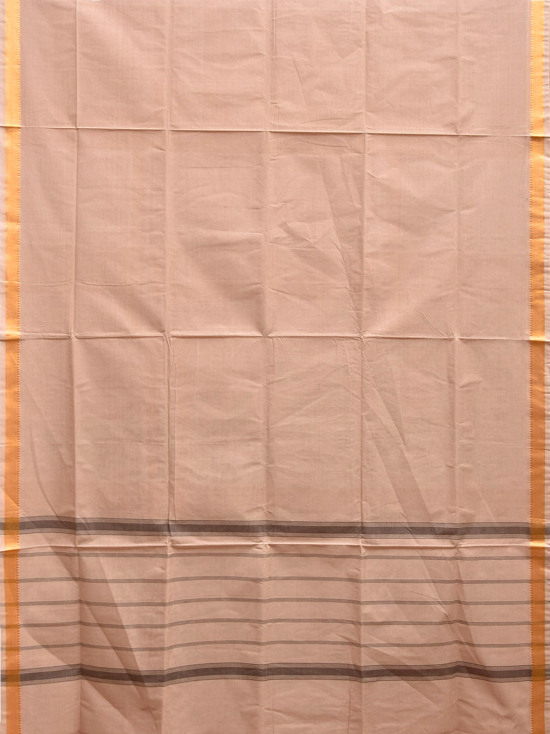 Cream Mangalgiri Cotton Handloom Plain Saree with Strips Pallu Design No Blouse mn0131