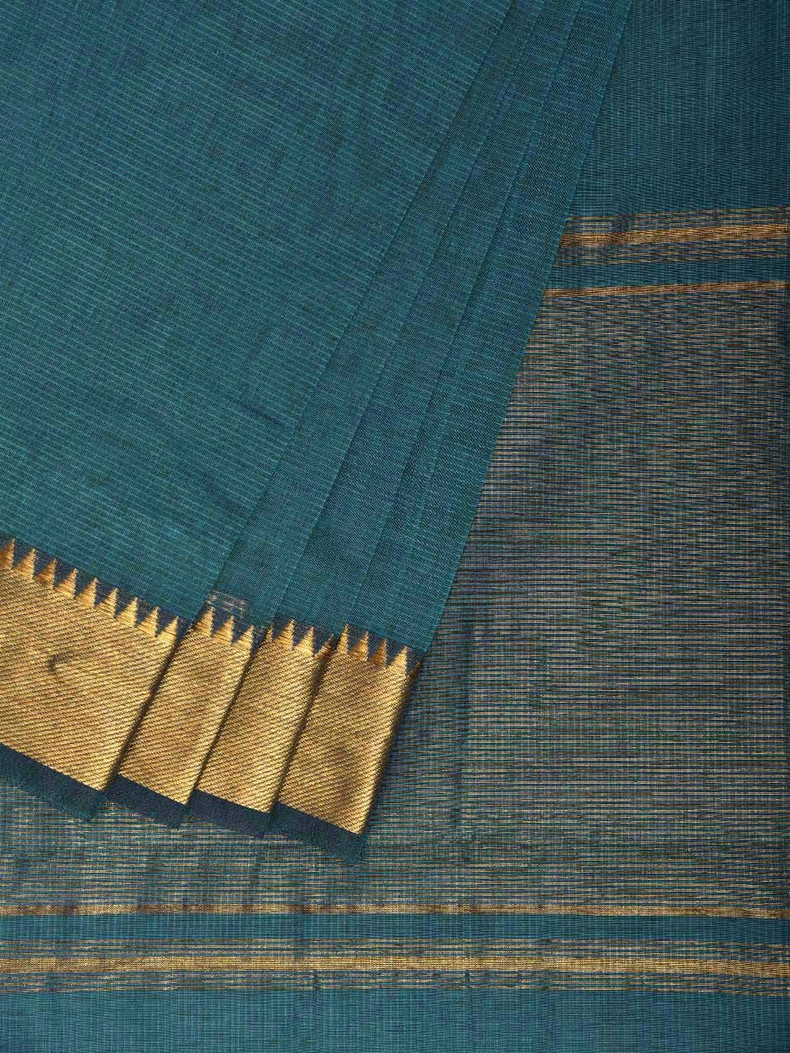 Teal Mangalgiri Cotton Handloom Saree with Strips Design No Blouse mn0132