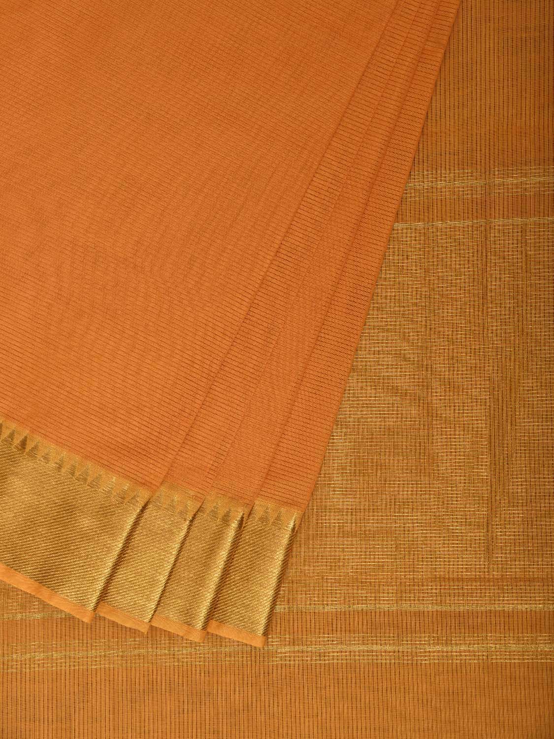 Orange Mangalgiri Cotton Handloom Saree with Strips Design No Blouse mn0133
