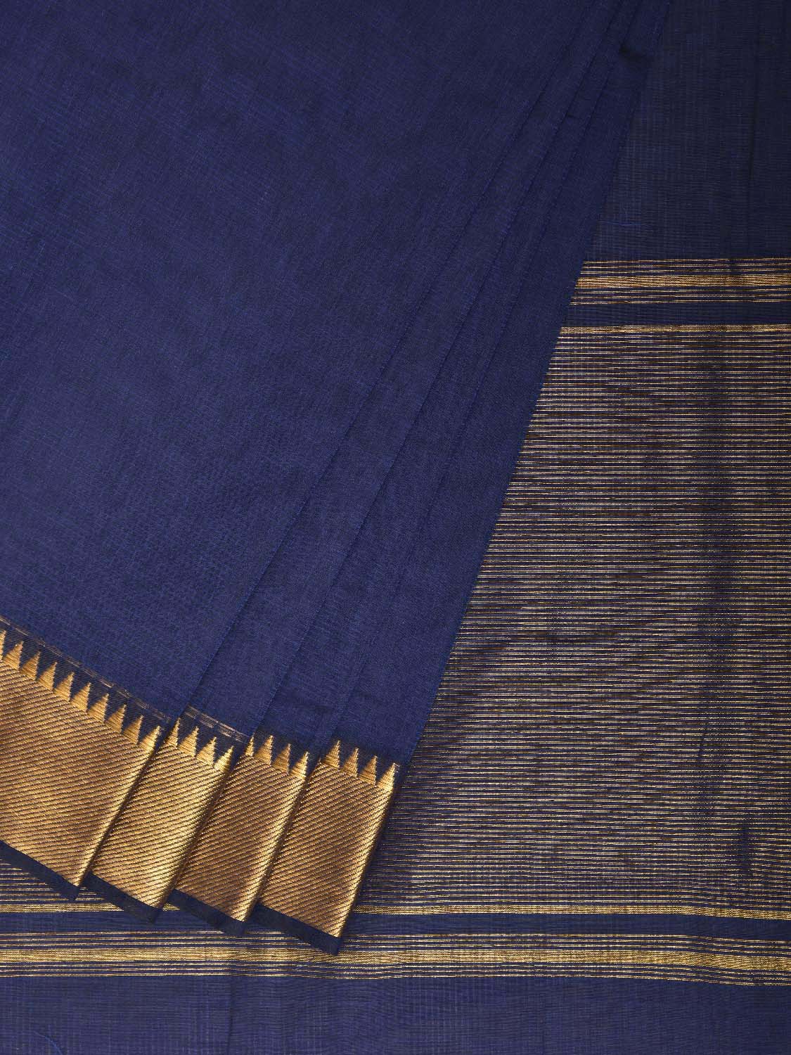 Dark Blue Mangalgiri Cotton Handloom Saree with Strips Design No Blouse mn0134
