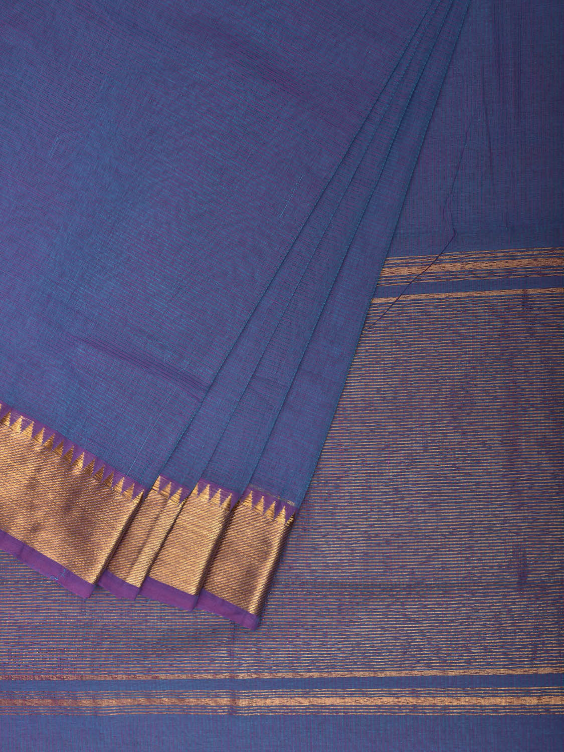 Teal Mangalgiri Cotton Handloom Saree with Strips Pallu Design No Blouse mn0136