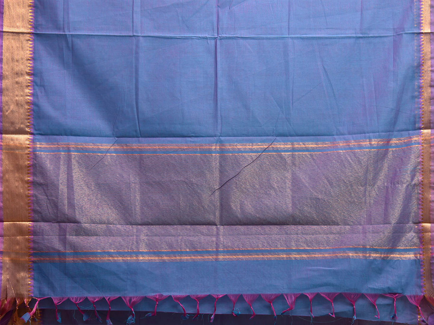 Teal Mangalgiri Cotton Handloom Saree with Strips Pallu Design No Blouse mn0136