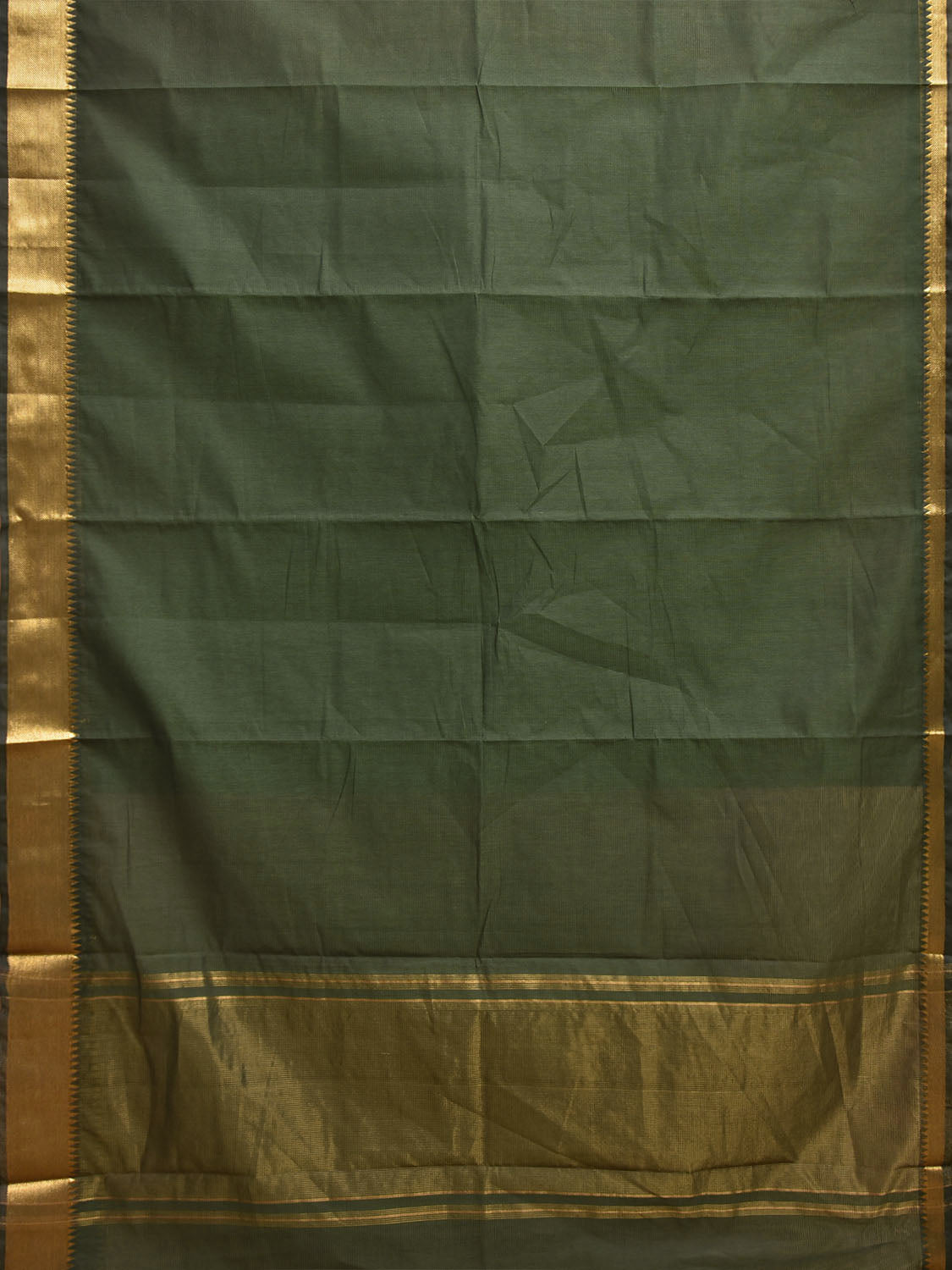 Dark Green Mangalgiri Cotton Handloom Plain Saree with Strips Pallu Design No Blouse mn0142