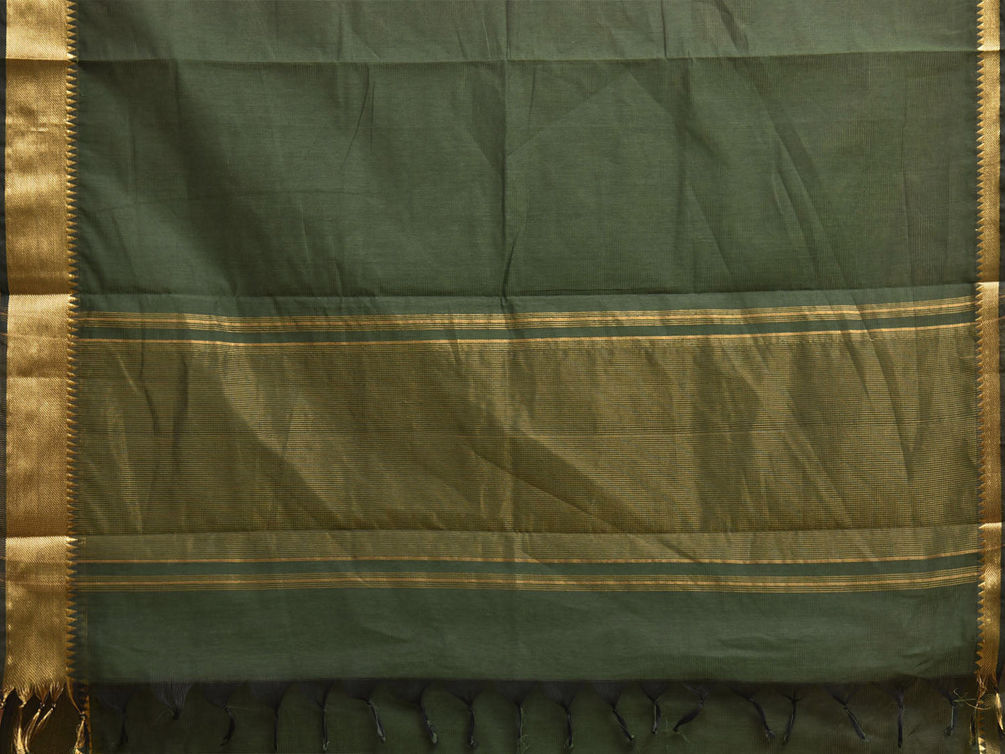 Dark Green Mangalgiri Cotton Handloom Plain Saree with Strips Pallu Design No Blouse mn0142