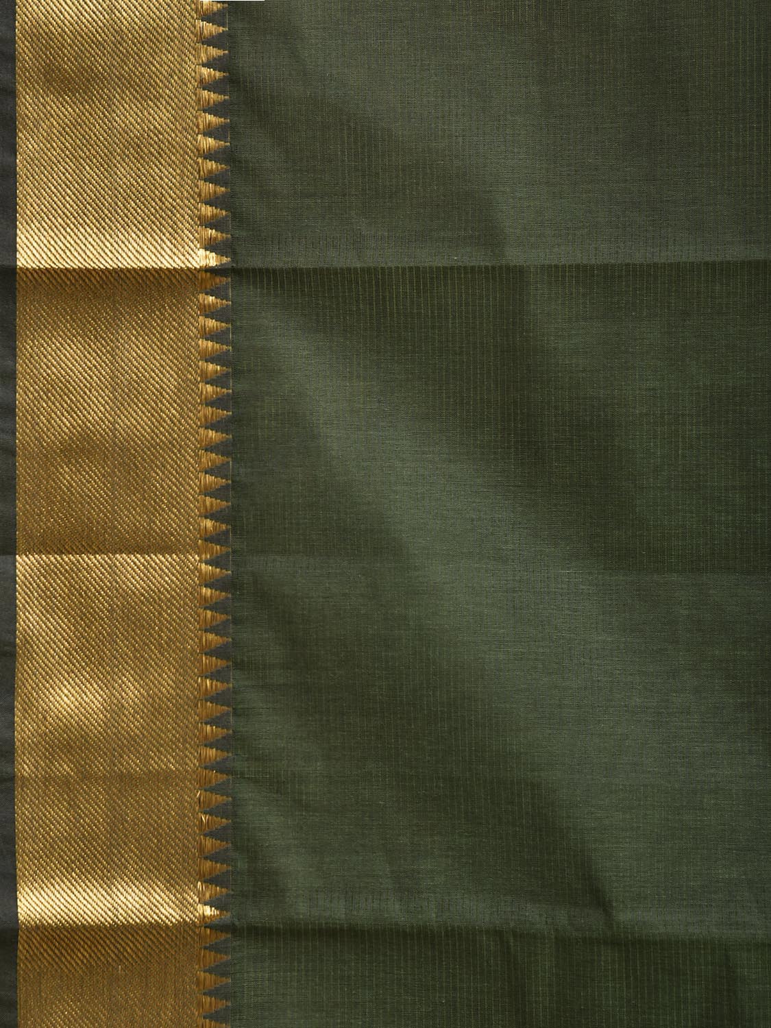 Dark Green Mangalgiri Cotton Handloom Plain Saree with Strips Pallu Design No Blouse mn0142