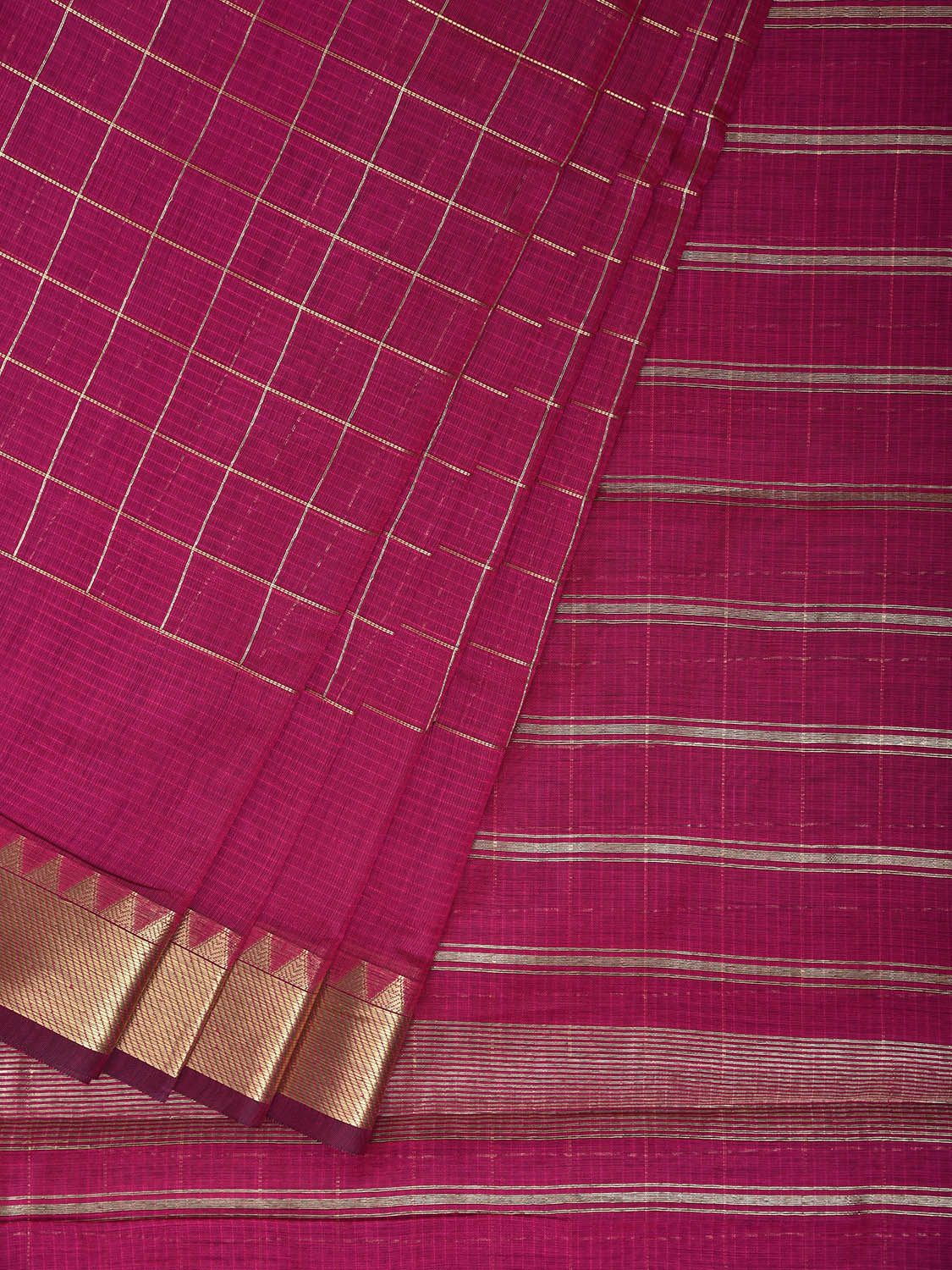 Pink Mangalgiri Cotton Viscose Saree with Big Checks Design mn0145