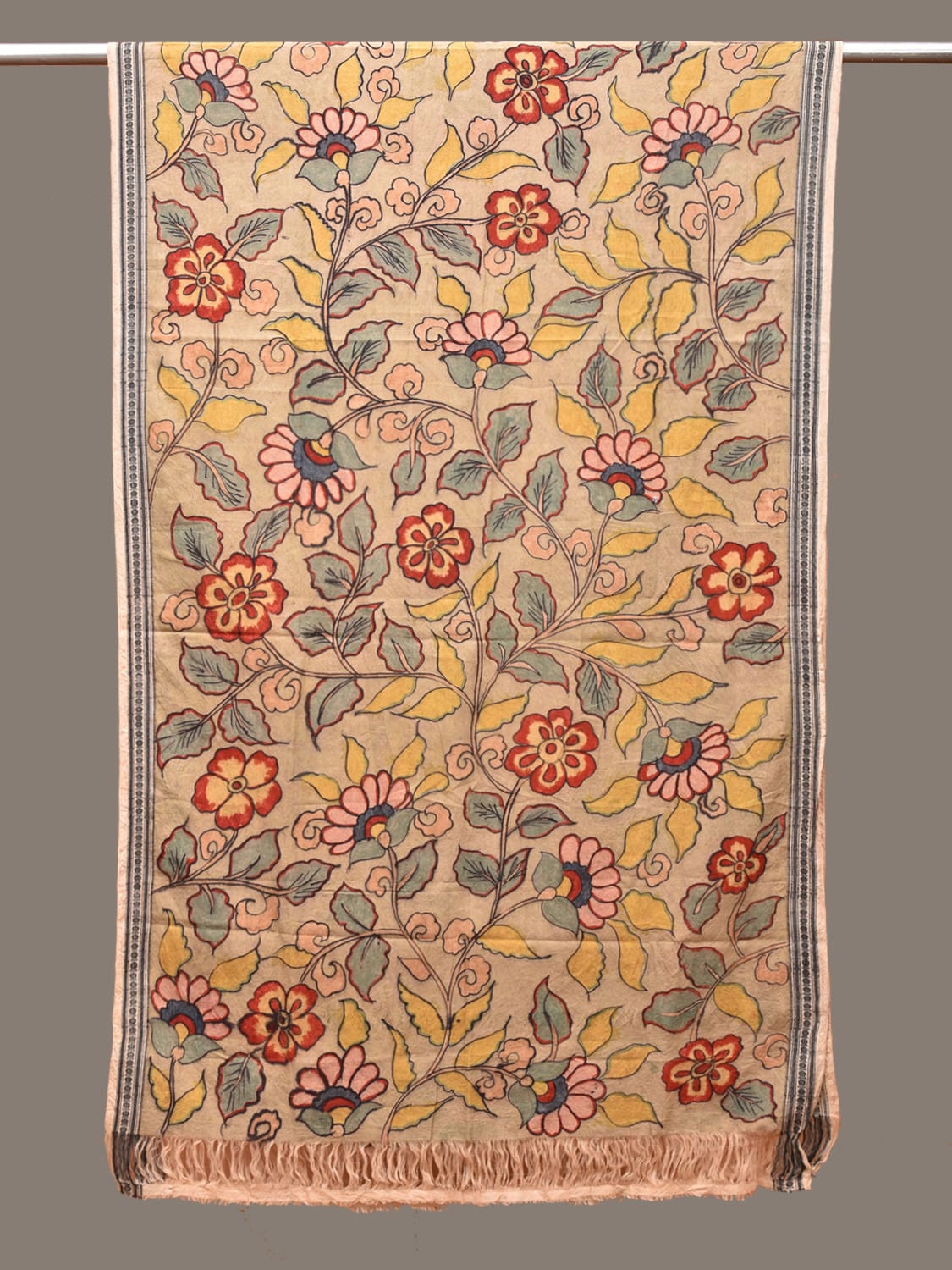 Multicolor Kalamkari Hand Painted Cotton Handloom Dupatta with Floral Design ds3276