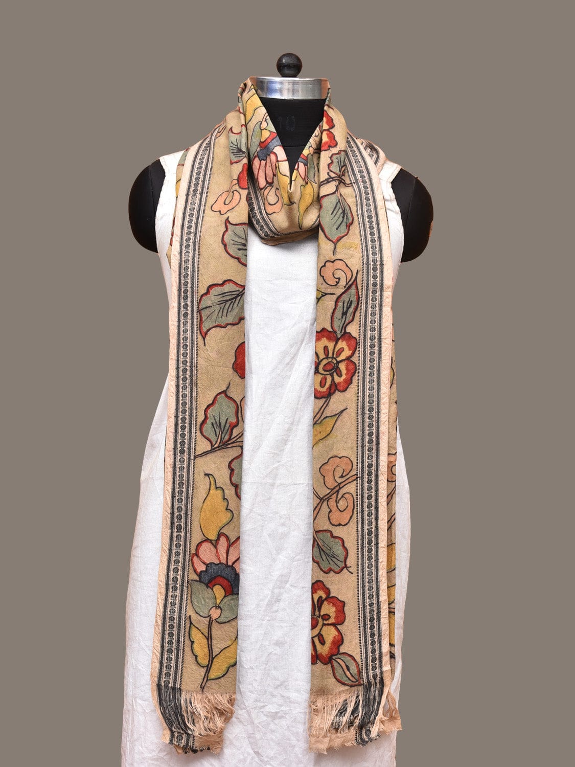 Multicolor Kalamkari Hand Painted Cotton Handloom Dupatta with Floral Design ds3276