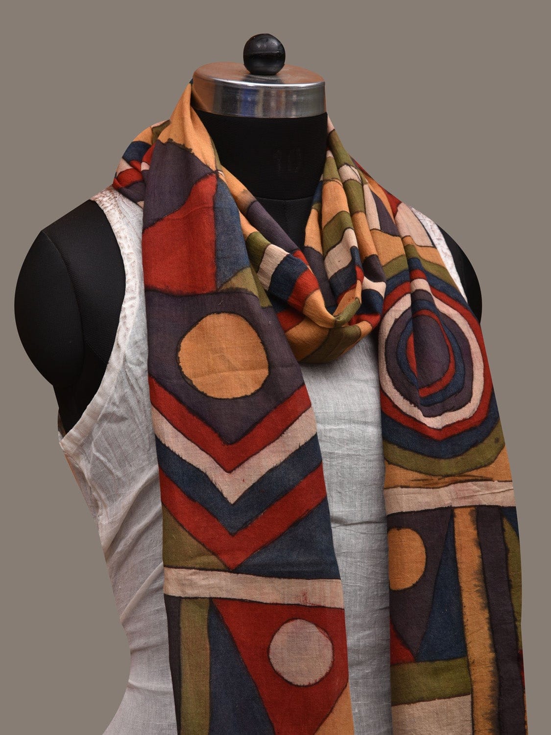 Multicolor Kalamkari Hand Painted Cotton Handloom Stole with Geometric Design ds2641