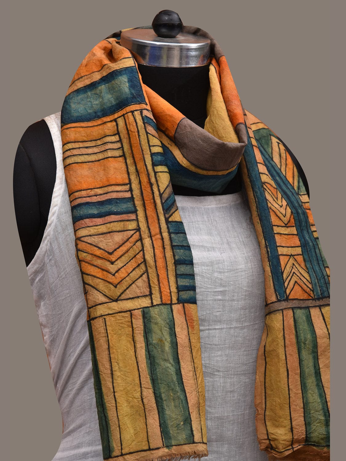 Multicolor Kalamkari Hand Painted Cotton Handloom Stole with Geometric Design ds2830