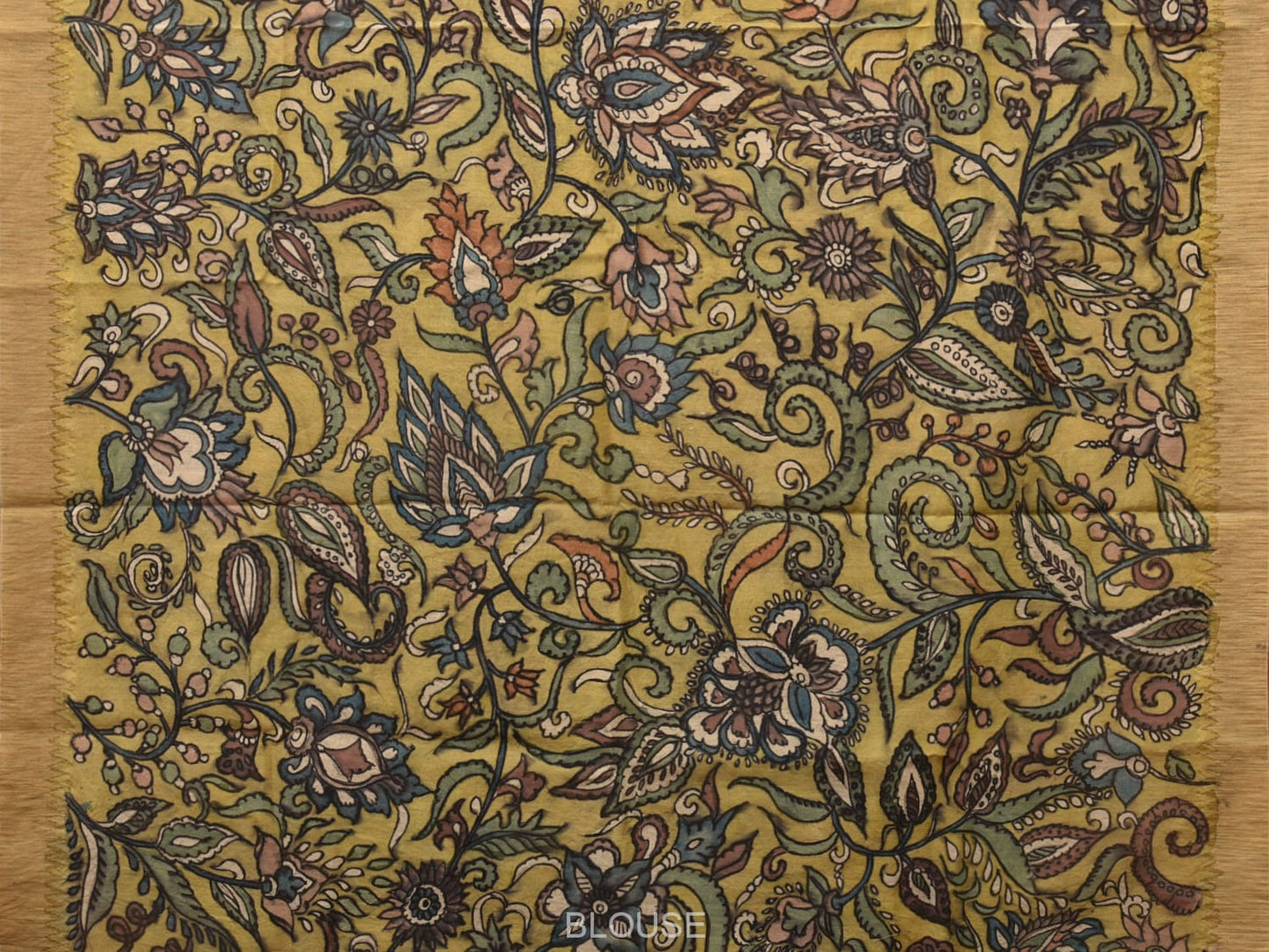 Multicolor Kalamkari Hand Painted Cotton Silk Handloom Saree With Exotic Floral and Peacocks Pallu Design KL0765