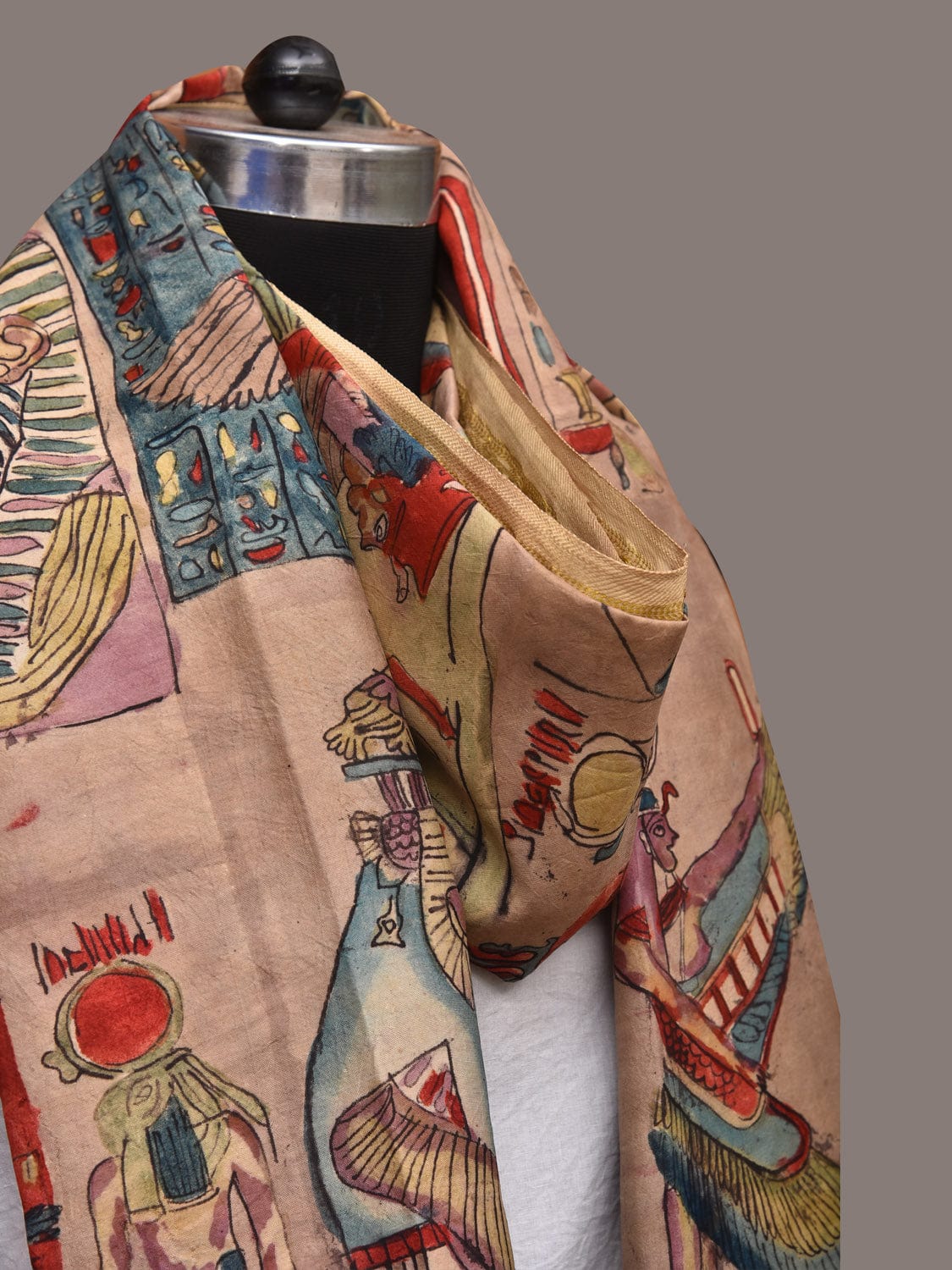 Multicolor Kalamkari Hand Painted Kanchipuram Silk Handloom Dupatta with Egyptian Design ds3421