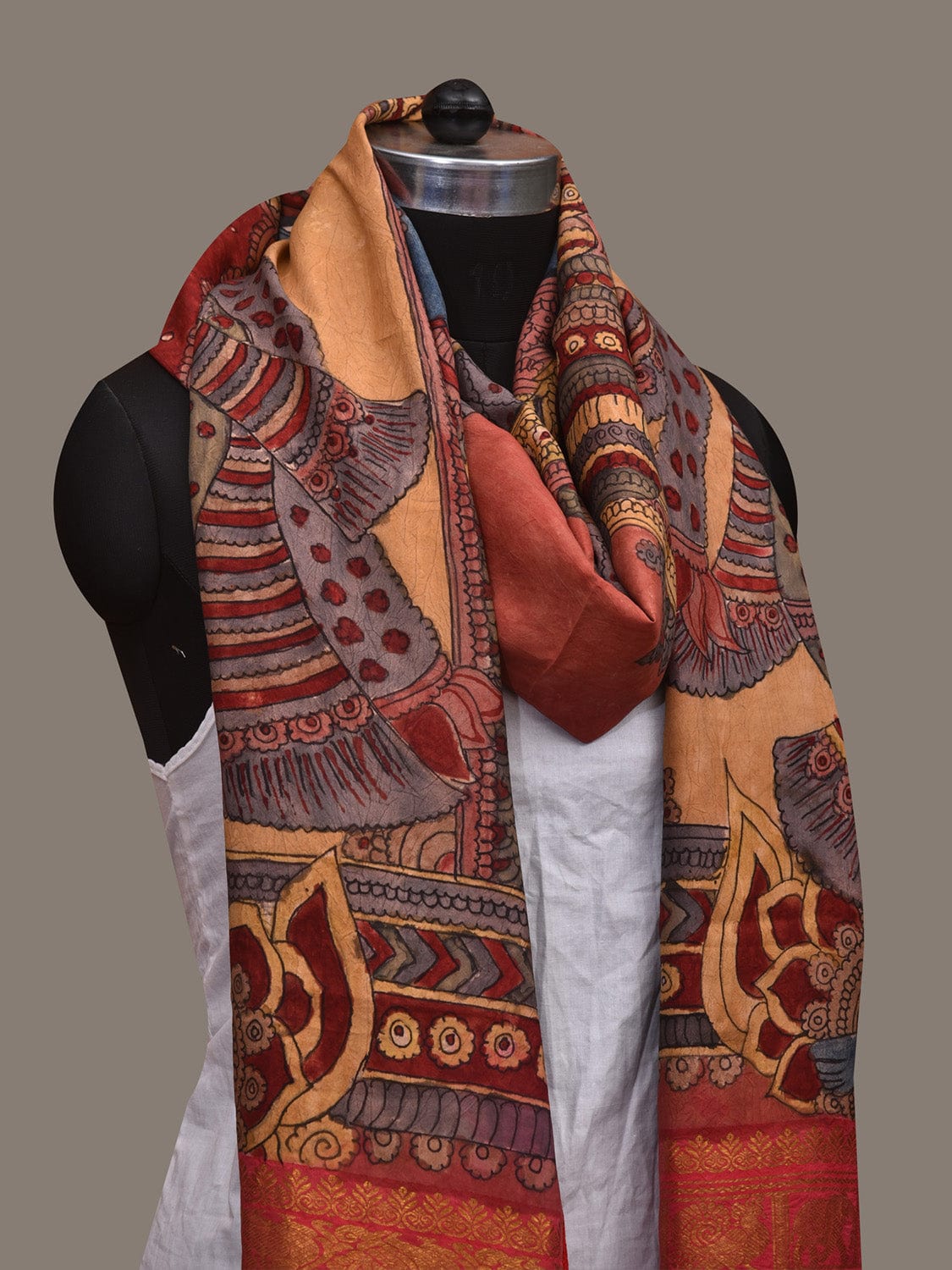 Multicolor Kalamkari Hand Painted Kanchipuram Silk Handloom Dupatta with Krishna Design ds3071