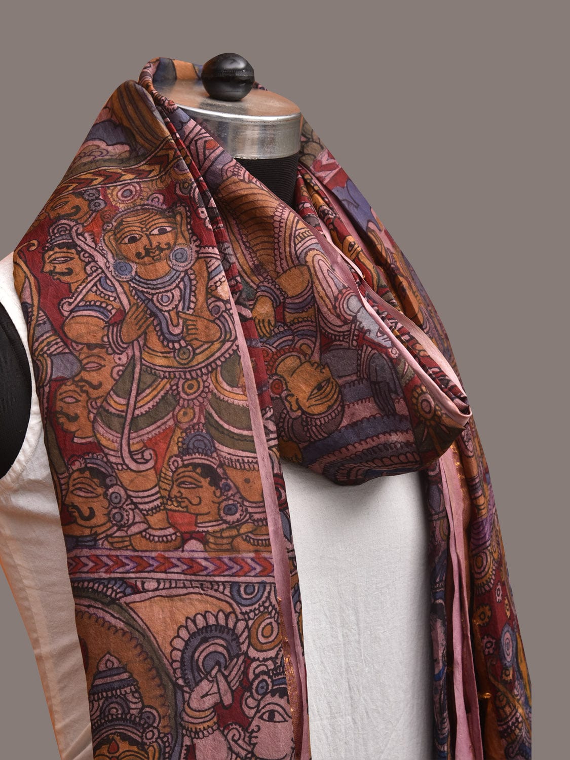 Multicolor Kalamkari Hand Painted Kanchipuram Silk Handloom Dupatta with Shiv Design ds3577