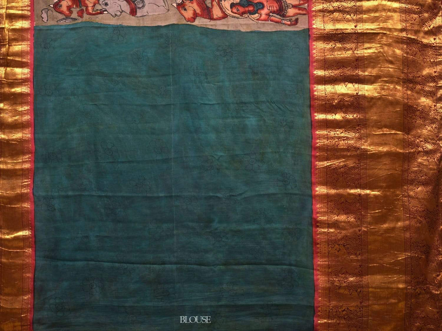 Multicolor Kalamkari Hand Painted Kanchipuram Silk Handloom Saree with Krishna Leela Design KL0533