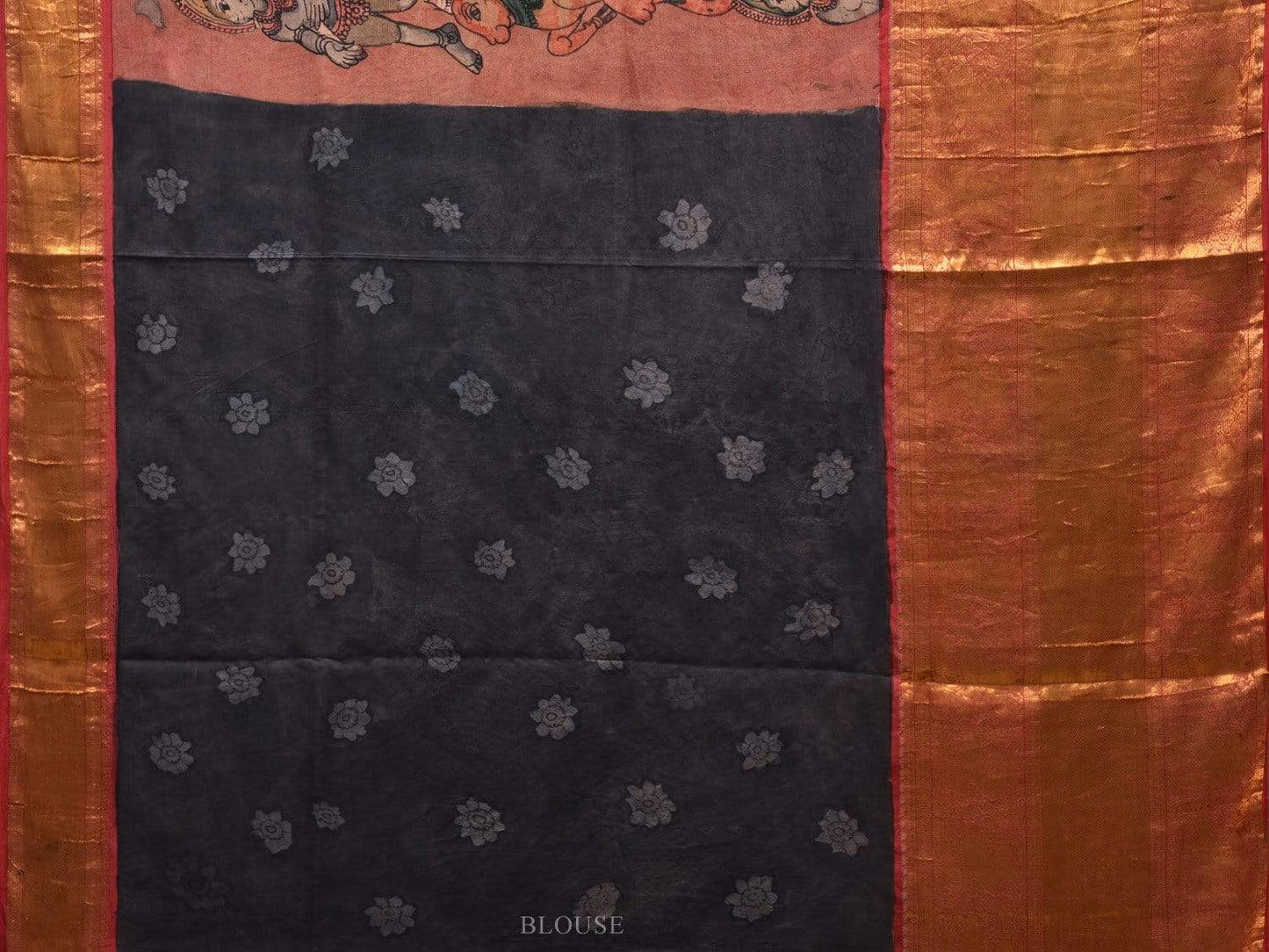 Multicolor Kalamkari Hand Painted Kanchipuram Silk Handloom Saree with Krishna Leela Design KL0541