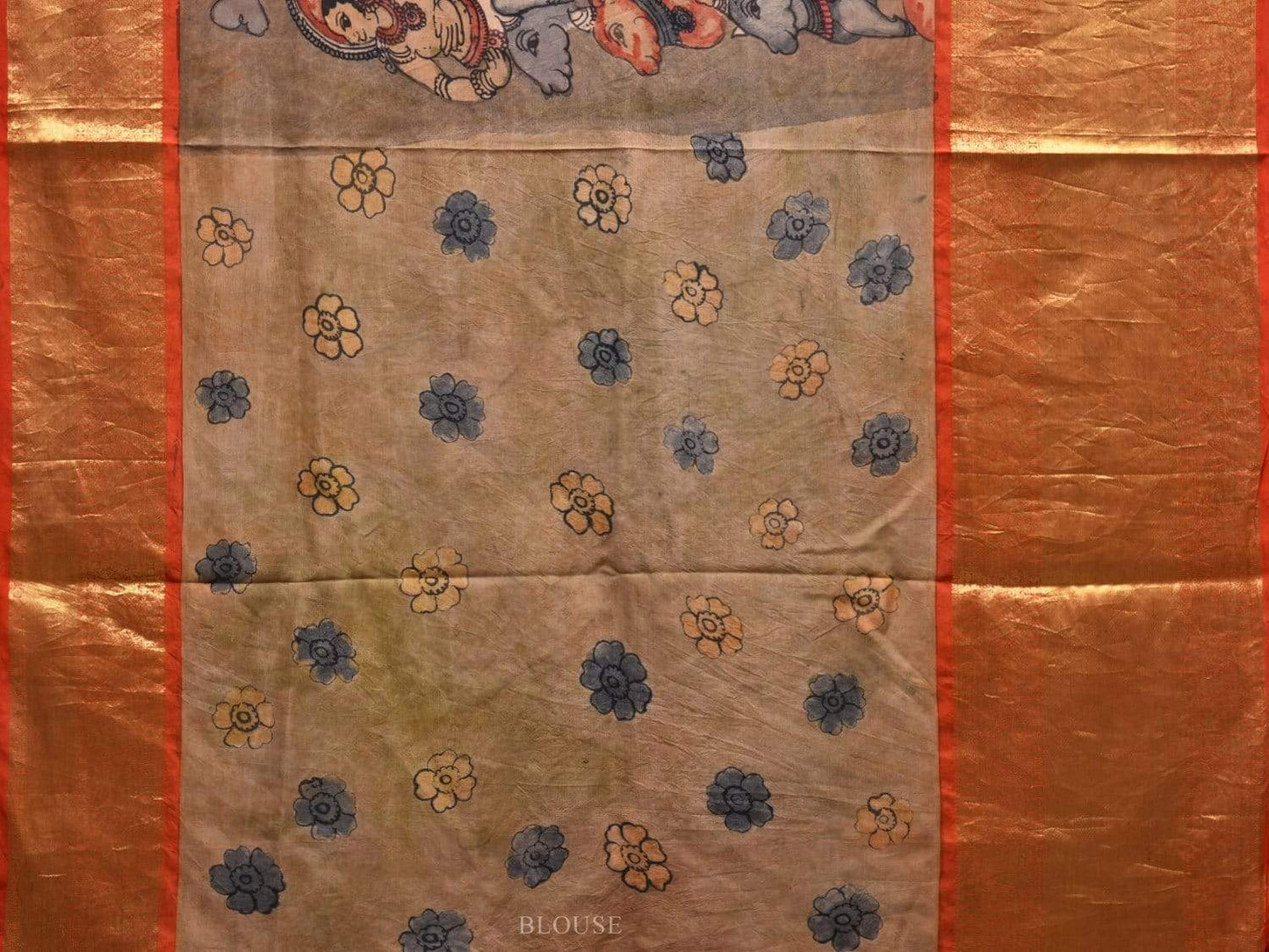 Multicolor Kalamkari Hand Painted Kanchipuram Silk Handloom Saree with Krishna Leela Design KL0543