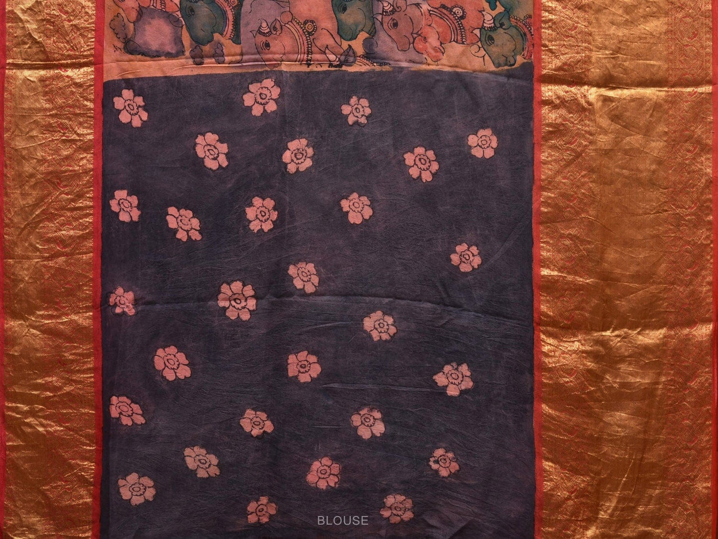 Multicolor Kalamkari Hand Painted Kanchipuram Silk Handloom Saree with Krishna Leela Design KL0585