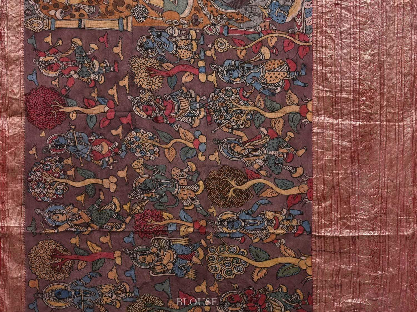 Multicolor Kalamkari Hand Painted Kanchipuram Silk Handloom Saree with Mythological Design KL0490
